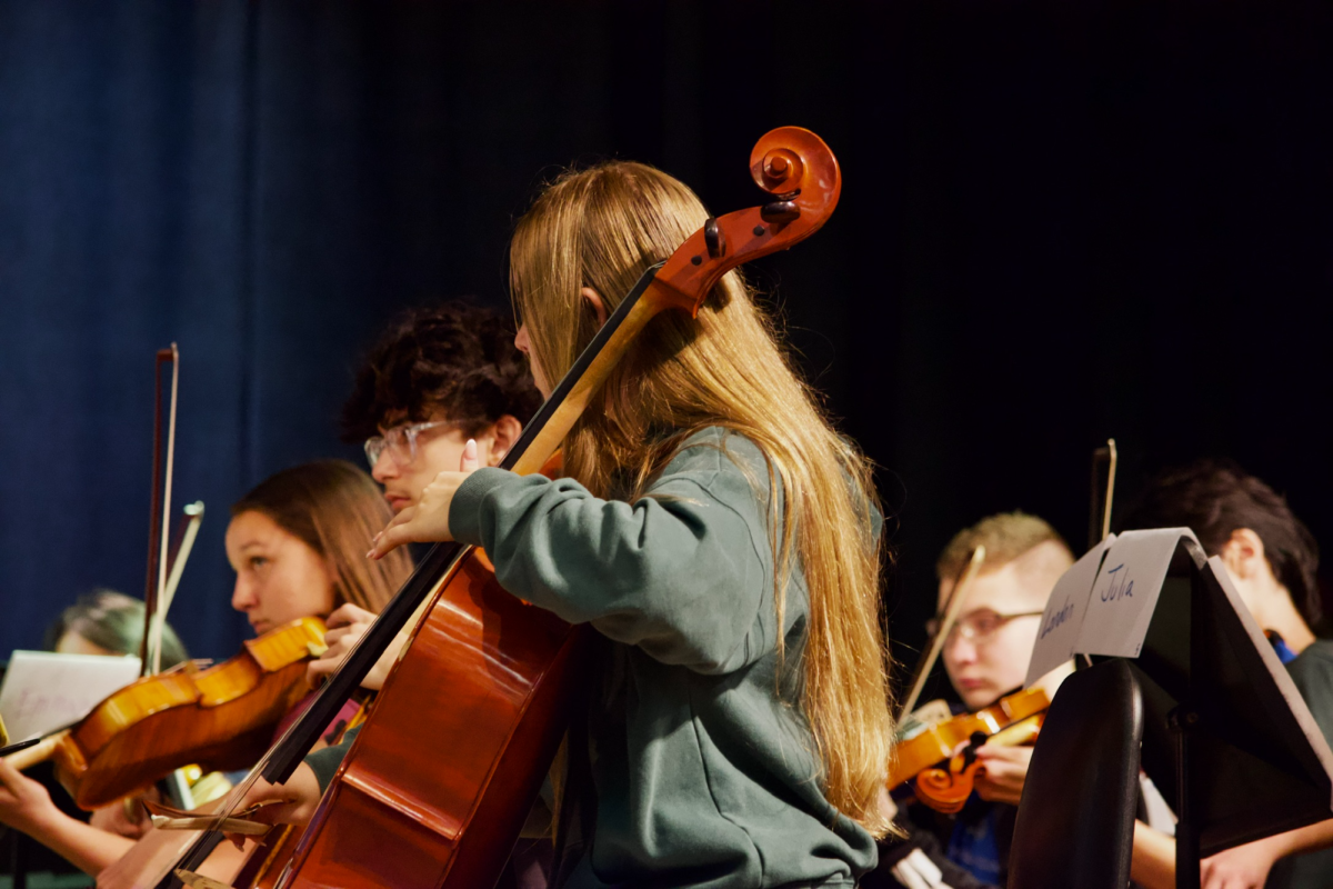 High school students practice rehearse in early January for the annual All-County orchestra concert. 